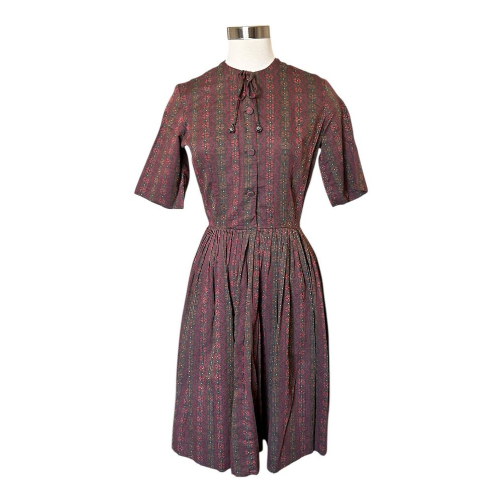 Dixie Deb VTG Day Dress MCM Urban Western Southwest Sz? Metal Accents